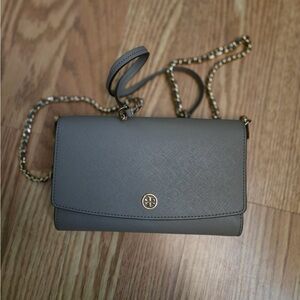 Tory Burch Gray Crossbody Bag with Gold Chain